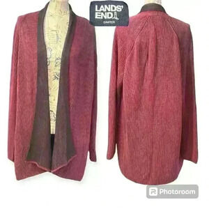 LANDS' END Burgundy Womens XL(18) Drifter Shaker Open Cardigan Sweater NWT $90